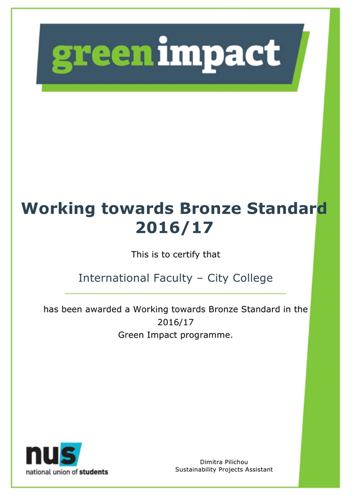 The International Faculty CITY College achieves Green Impact Award