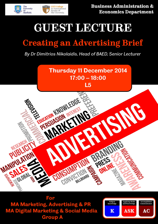 Guest Lecture on Creating an Advertising Brief by Dr Nikolaidis