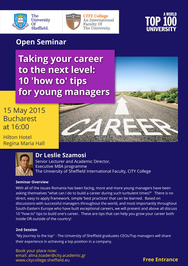 Seminar on ‘Taking your career to the next level’ by Dr Szamosi in Bucharest