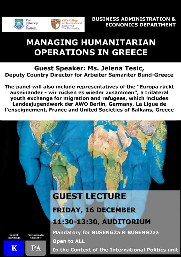 Lecture on Managing Humanitarian Operations in Greece by Ms Jelena Tesic (16 December 2016)