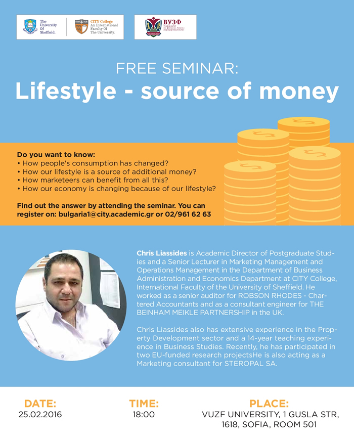 Seminar on Lifestyle - source of money by Mr Liassides in Sofia