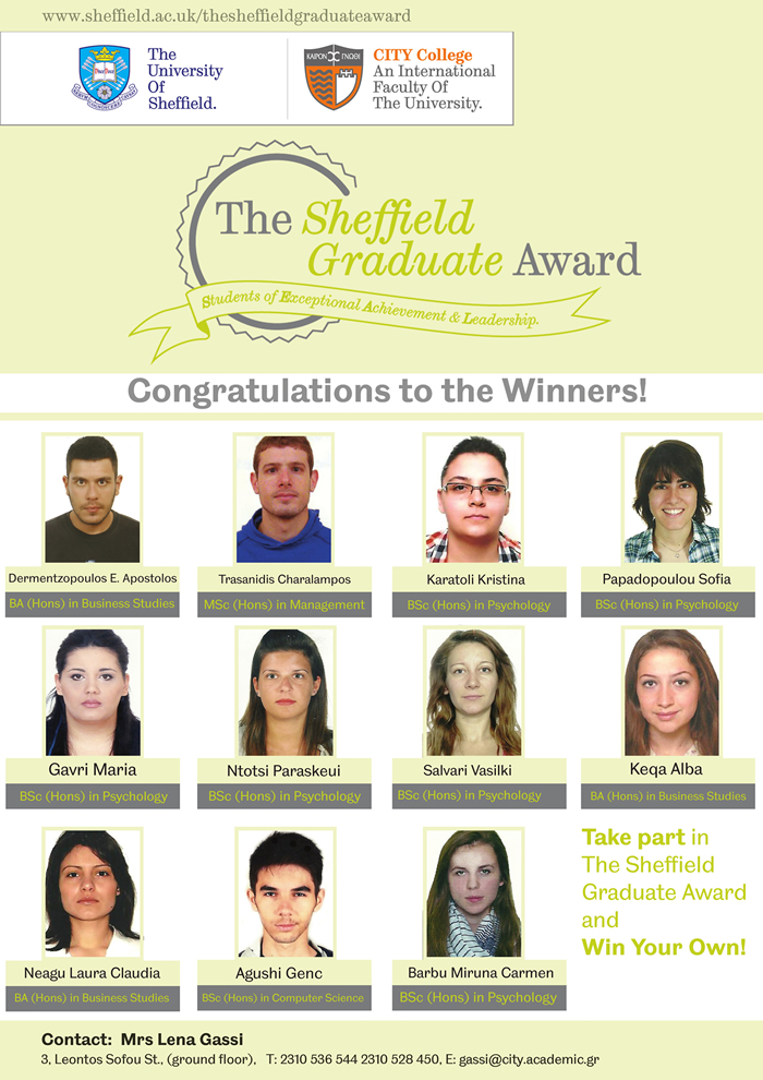 Congratulations to The 2015 Sheffield Graduate Award Winners!