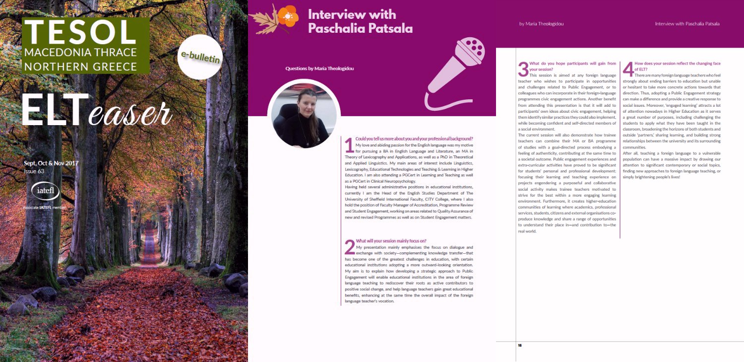 Dr Patsala's interview features in the Autumn issue of ELTeaser!