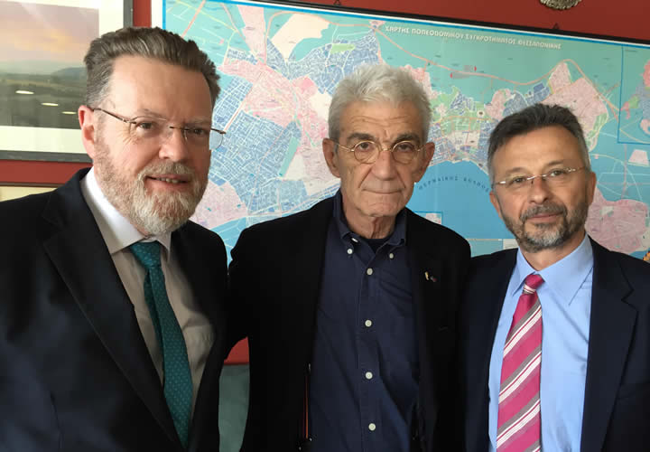 Professor Sir Keith Burnett; mayor of Thessaloniki Mr Yannis Boutaris; CITY College principal Mr Yannis Ververidis
