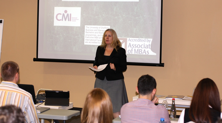 Ms. Sarah Riley, Deputy Head of Mission at the British Embassy in Bulgaria addressed a short welcome speech to our MBA students in Sofia on the Induction for The University of Sheffield Executive MBA programme in Bulgaria
