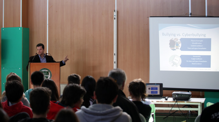 Dr Lambros Lazuras, Lecturer in the Psychology Department, presented his research on bullying and cyberbullying in elementary and high school students of Pinewood, The American International School of Thessaloniki