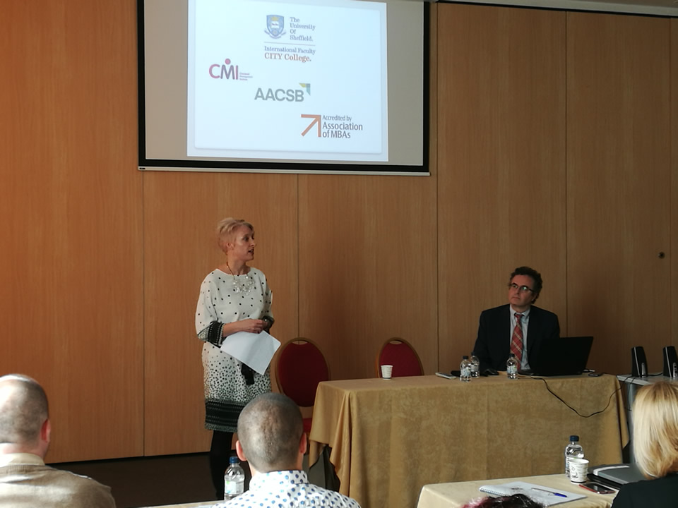 The British Ambassador in Bulgaria, H.E. Emma Hopkins, at the International Faculty CITY College Executive MBA Induction in Sofia