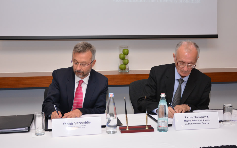 Official launch of The University of Sheffield Executive MBA in Tbilisi. Welcome speeches were followed by the signing of a ‘Memorandum of Cooperation’ between Mr. Ververidis and Mr. Marsagishhvili