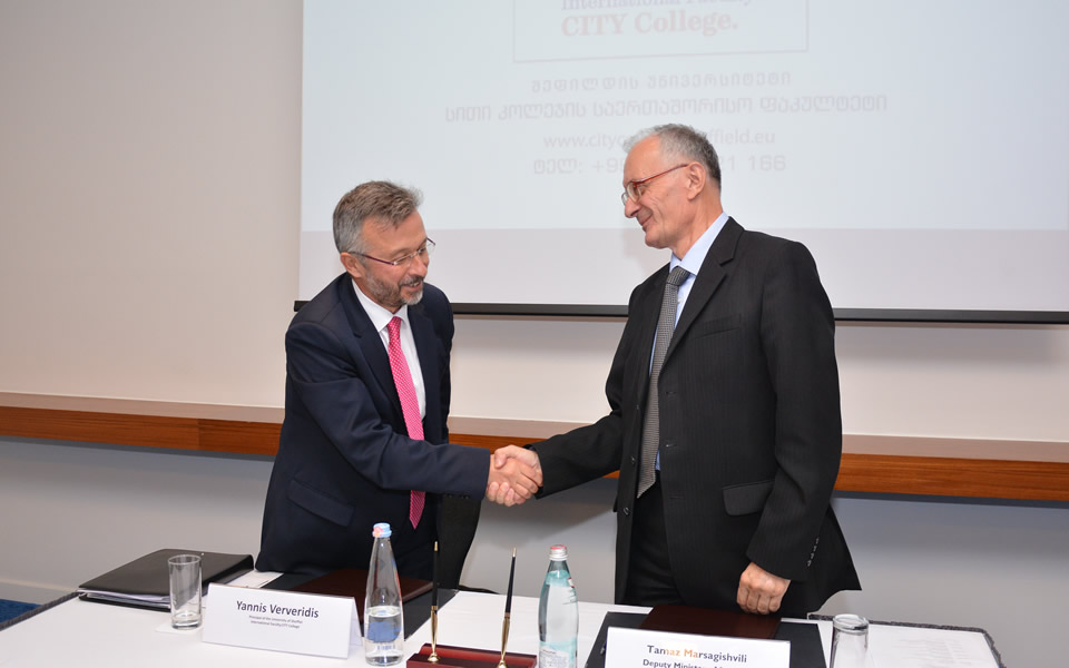 Official launch of The University of Sheffield Executive MBA in Tbilisi. Welcome speeches were followed by the signing of a ‘Memorandum of Cooperation’ between Mr. Ververidis and Mr. Marsagishhvili