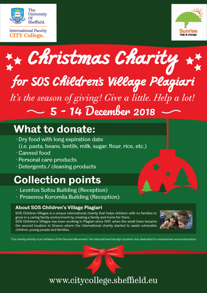 Christmas Charity for SOS Children's Village Plagiari - The University of Sheffield International Faculty CITY College