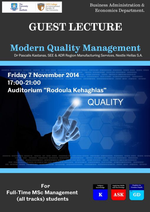 Guest Lecture on Modern Quality Management by Dr Kastanas