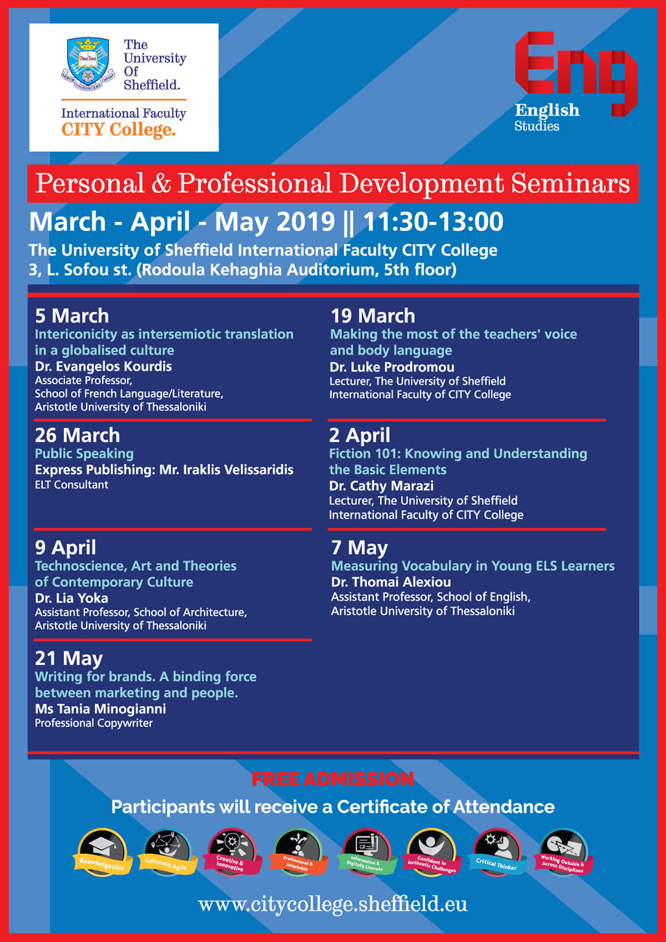 Personal & Professional Development Seminars 2019 by the University of Sheffield International Faculty's English Studies Dept