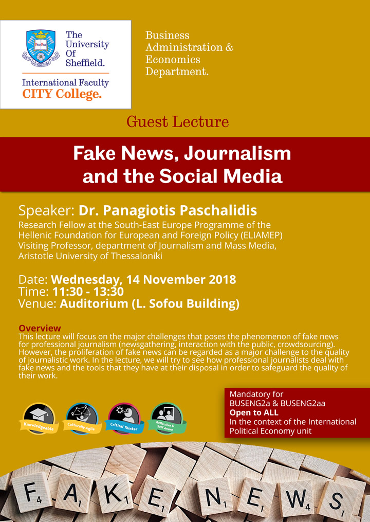 Guest Lecture by Dr Panagiotis Paschalidis - Fake News, Journalism and the Social Media