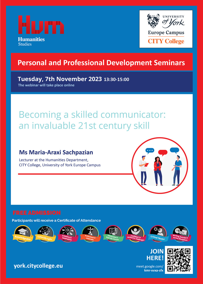 Personal and Professional Development Seminars 2023 by CITY College's Humanities Department