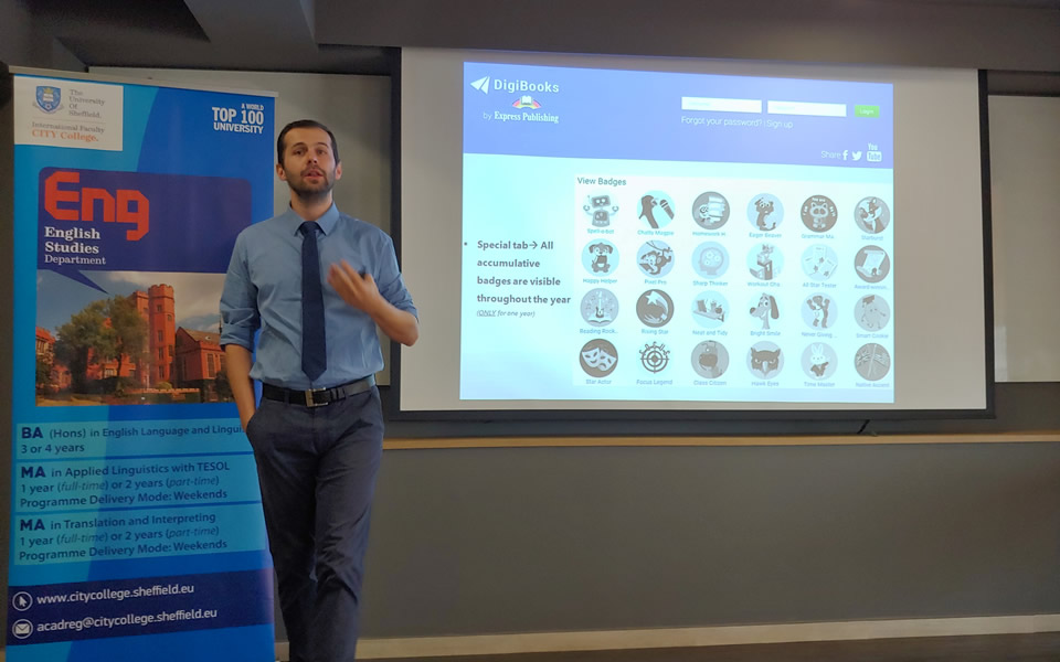 Our guest speaker, Express Publishing ELT consultant Mr. Iraklis Velisaridis, delivered an engaging, humorous and informative presentation on the mentality of gamification and teaching